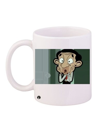 Mr. Bean Printed Coffee Mug White/Beige/Green 11ounce