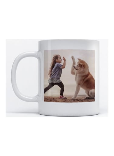 Mug Girl and Dog for Coffee and Tea White