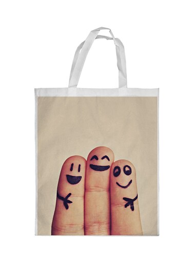 A Loving Family Printed Shopping Bag Beige/White