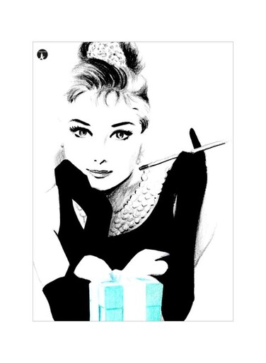 Woman Themed Metallic Plate Black/Blue/White 20x15cm