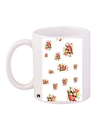 Floral Bouquet Printed Coffee Mug White/Red/Green 11ounce
