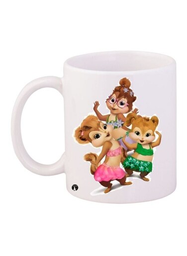 Cartoon Printed Coffee Mug White/Brown/Pink 11ounce