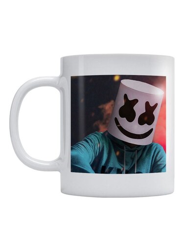 Marshmello Mask Printed Mug White/Blue/Black 350ml