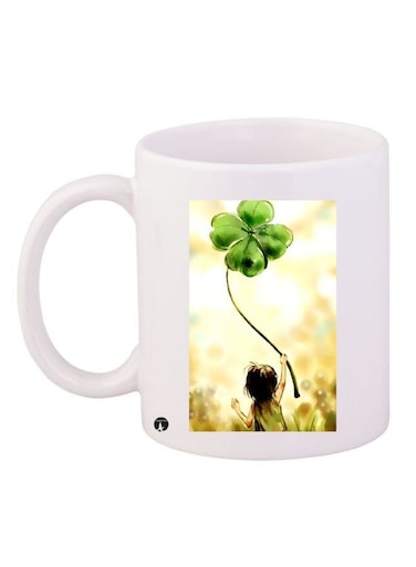 Child With Flower Printed Coffee Mug White/Brown/Beige 11ounce