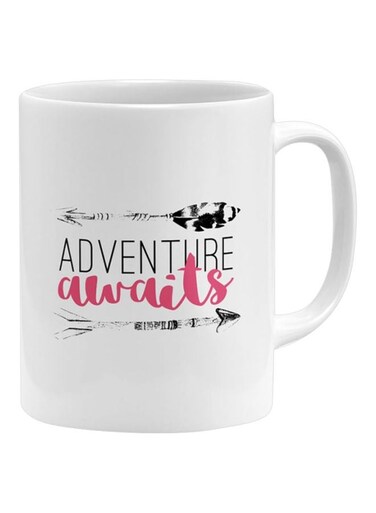 Adventure Awaits Printed Mug White/Black/Pink
