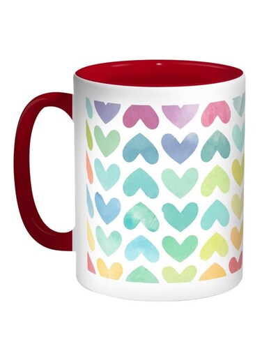 Heart Printed Coffee Mug Red/White/Green 11ounce