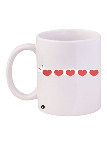 Heart Printed Coffee Mug White/Red 11ounce