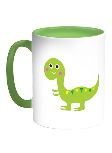 Dinosaur Printed Coffee Mug White/Green 11ounce