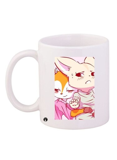 Cartoon Printed Coffee Mug White/Pink/Yellow 11ounce