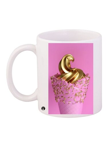 Ice Cream Printed Coffee Mug White/Pink/Gold 11ounce