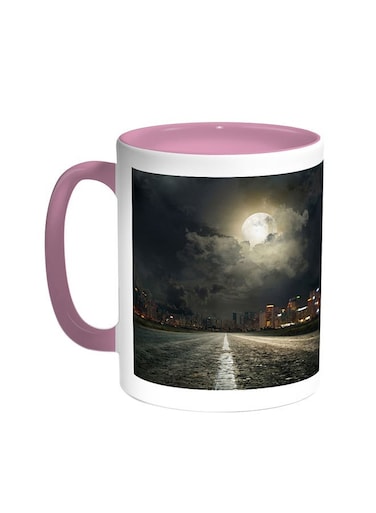Moon Light Printed Coffee Mug Pink/White 11ounce