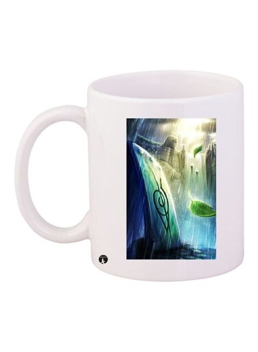 Printed Coffee Mug White/Blue/Green 11ounce