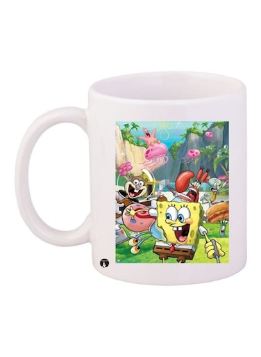 Cartoon Printed Coffee Mug White/Yellow/Blue 11ounce