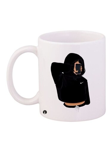 Girl Printed Coffee Mug White/Black/Beige 11ounce