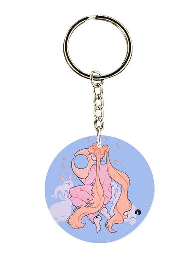 Cute Doll With Long Hair Printed Keychain