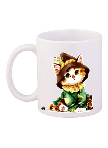 Cat Printed Coffee Mug White/Green/Brown