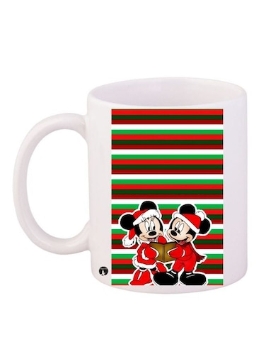 Mickey And Minnie Printed Coffee Mug White/Black/Green 11ounce