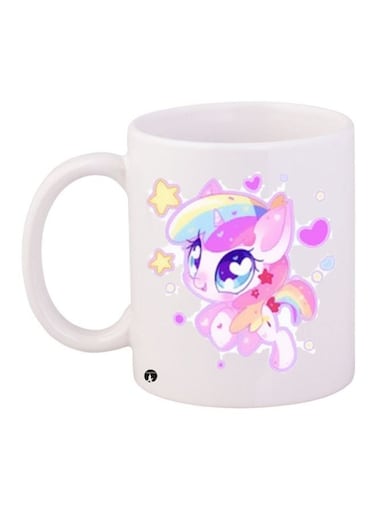 Unicorn Printed Coffee Mug White/Yellow/Pink 11ounce