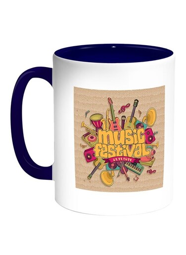 Musical Instruments Printed Coffee Mug White/Blue 11ounce
