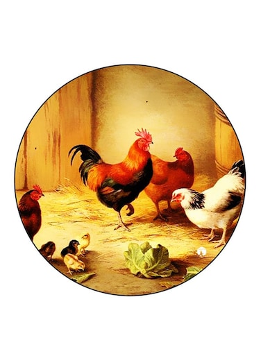 Chickens Printed Fridge Magnet Round Multicolour