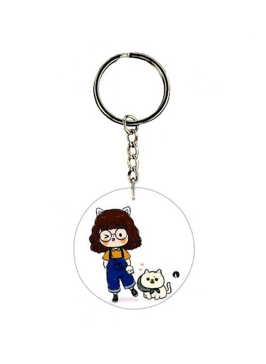 Cartoon Girl Printed Single Sided Keychain