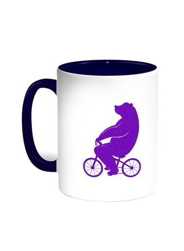 Bear Driving A Bicycle Printed Coffee Mug Blue/White 11ounce