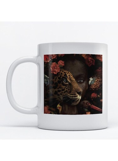 Woman And Leopard Printed Mug White/Brown/Red