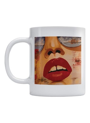 Lips Printed Mug White/Red/Brown