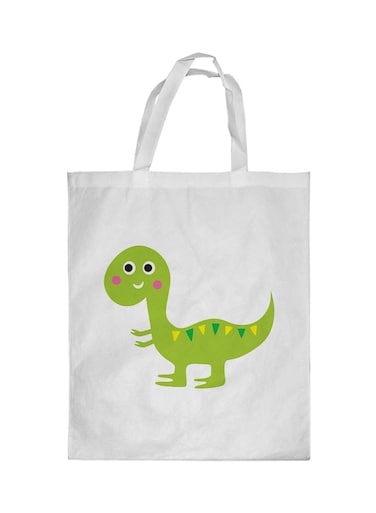 Cartoon Dinosaur Printed Shopping Bag White