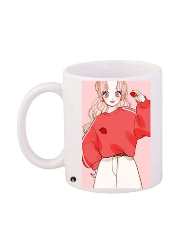 Cartoon Girl Printed Coffee Mug White/Pink/Red