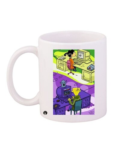 Cartoon Printed Coffee Mug White/Yellow/Purple 11ounce