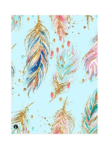 Feathers Themed Metallic Plate Green/Blue/Gold 20x15cm