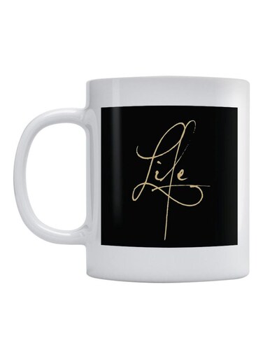 Life Printed Mug White/Black/Yellow