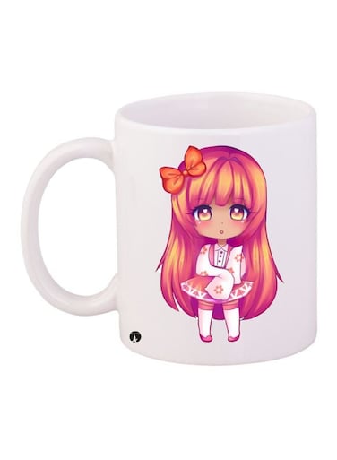Cartoon Girl Printed Coffee Mug White/Pink/Orange