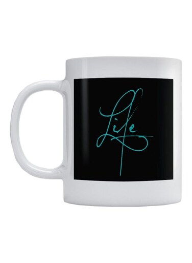 Life Printed Ceramic Mug White/Black/Blue