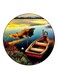 Boat Printed Fridge Magnet Brown/Green/Blue 5.5cm
