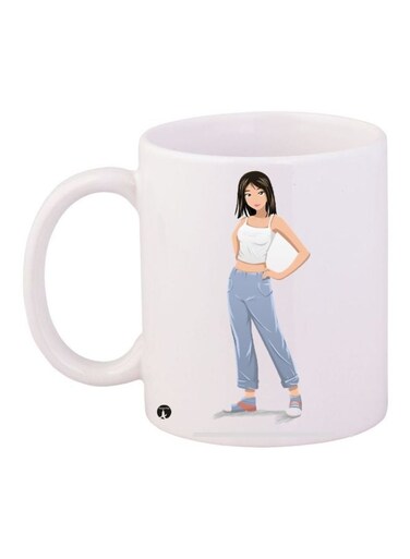 Anime Girl Printed Coffee Mug White/Blue/Black 11ounce