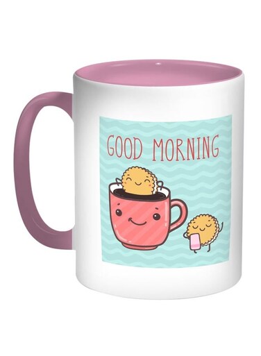 Good Morning Printed Coffee Mug Blue/White/Pink 11ounce