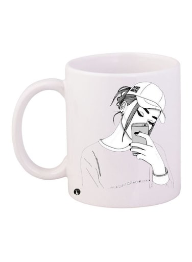 Girl Printed Coffee Mug White/Black/Grey 11ounce