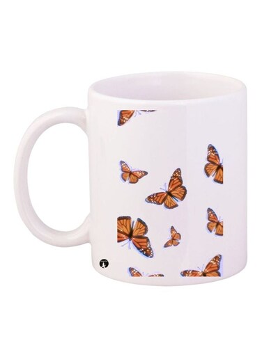 Butterfly Printed Coffee Mug White/Brown 11ounce