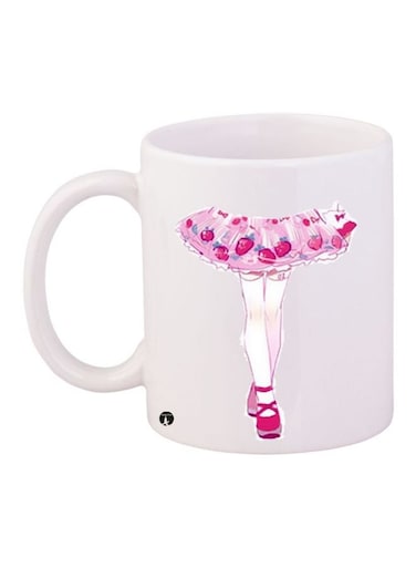 Cartoon Printed Coffee Mug White/Pink/Beige 11ounce