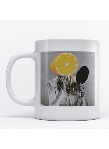 Lemon Printed Mug White/Grey/Yellow 9.2x7.7cm