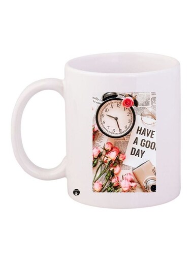 Floral Printed Ceramic Coffee Mug White/Pink/Green 11ounce