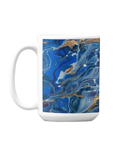 Premium Printed Ceramic Coffee Mug White/Dark Blue 350ml