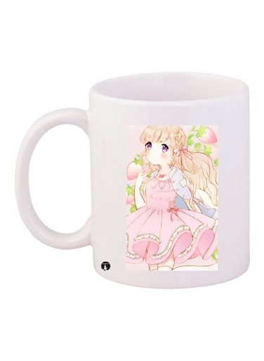 Cartoon Girl Printed Coffee Mug White/Pink/Green 11ounce