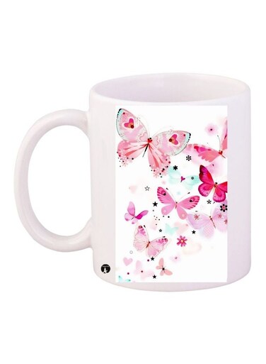 Butterflies Printed Coffee Mug White/Pink/Blue 11ounce