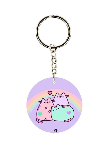 Cartoon Cat Printed Double Sided Keychain
