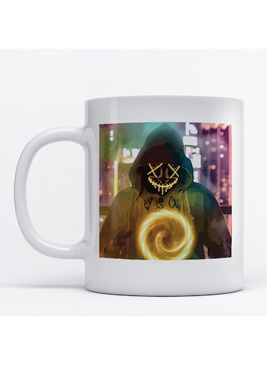 Mask By Neon Printed Mug White/Yellow/Grey