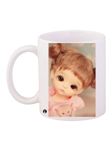 Doll Printed Coffee Mug White/Beige/Brown 11ounce