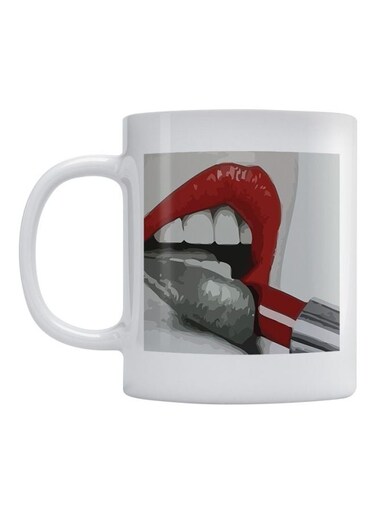 Lips Printed Ceramic Mug White/Red/Grey